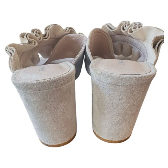 Kenneth Cole Laken Suede Ruffle Slide Sandals Sz 9.5 Two-Tone Dusty Gray - Picture 6 of 8
